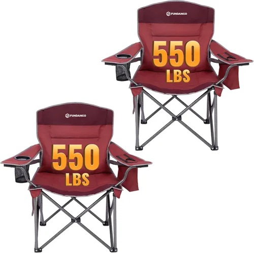 Miniatura 10 de FUNDANGO Silla de campamento de gran tamaño para adultos, silla de césped plegable portátil de servicio pesado con asiento y respaldo acolchados