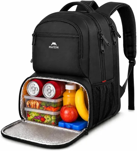 MATEIN Mochila de almuerzo para hombres, mochila térmica de 17 pulgadas caja de almuerzo con puerto de carga USB, resistente al agua, mochila para
