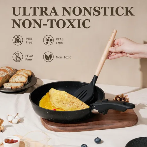 Miniatura 3 de Kikcoin Juego de ollas y sartenes antiadherentes, juego de utensilios de cocina con asas desmontables