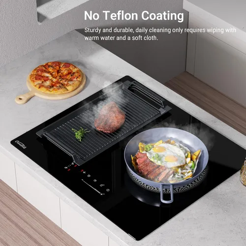 Miniatura 2 de Sartén para plancha, placa caliente de hierro fundido, parrilla rectangular, 2 asas con superficie acanalada para cocina eléctrica de inducción, 16