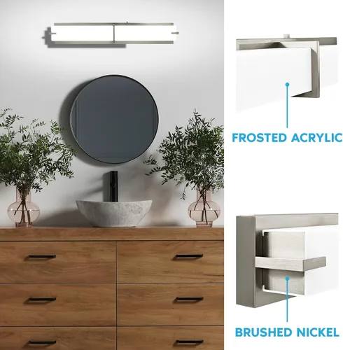 Miniatura 6 de LUXRITE Luces LED de tocador de 24 pulgadas de níquel cepillado para baño, 3CCT seleccionables, 3000K, 4000K, 5000K, barra de luz moderna sobre