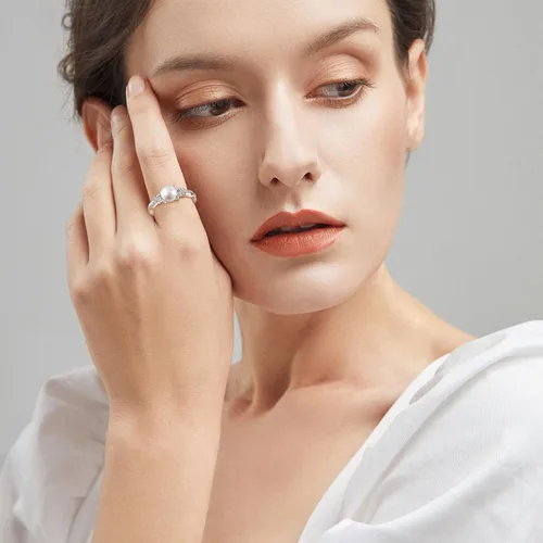 Miniatura 2 de STARCHENIE Anillos de perlas, anillo de compromiso de boda con nudo celta para mujer, anillo de plata de ley talla 5-10