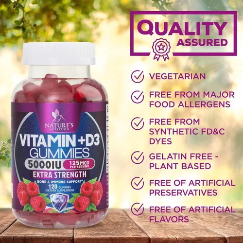 Miniatura 7 de Gomitas de suplemento de vitamina D – Vitamina D3 125 mcg 5000 UI por porción – hueso, dientes, músculo e inmunidad apoyo para la salud para hombres