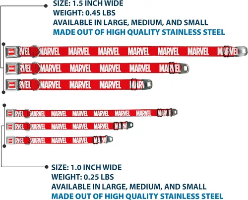 Miniatura 3 de Buckle-Down Collar de perro hebilla de cinturón de seguridad Marvel Red Brick Logo Rojo Blanco 9 a 15 pulgadas 1.0 pulgadas de ancho, multicolor