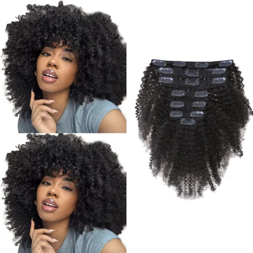 Miniatura 11 de Extensiones de cabello rizado con horquillas, cabello humano virgen Remy, extensiones de pelo rizado brasileño 4B 4C, grado 8A, gruesos