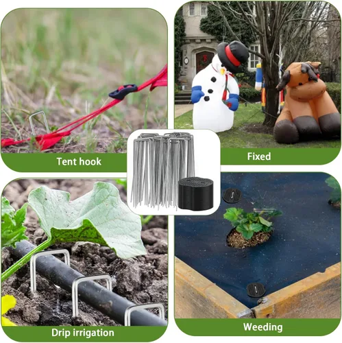Miniatura 6 de 200 Paquetes de Estacas de Jardín Grapas de 6 pulgadas Clavijas de Tela para Paisajismo Césped 100 Piezas Grapas Galvanizadas en Forma de U Estacas