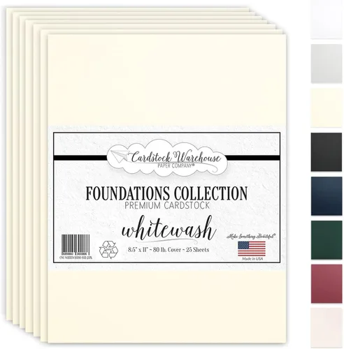 Cardstock Warehouse Foundations Whitewash - 8.5 x 11 pulgadas, 80 libras, 7.58 oz/m², 100% reciclado, 100% papel de cartulina reciclado, 25 hojas