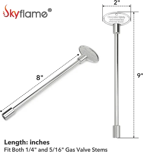 Miniatura 3 de Skyflame Kit de válvula de llave de gas recta de 3/4 pulgadas para chimenea con brida, llave de 3 pulgadas y 8 pulgadas, cromada