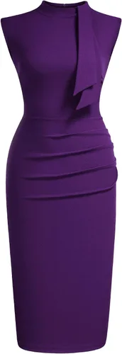 Miniatura 5 de Miusol - Vestido tubo de cóctel estilo retro de los años 1950, diseño con vuelos y medio cuello para mujer