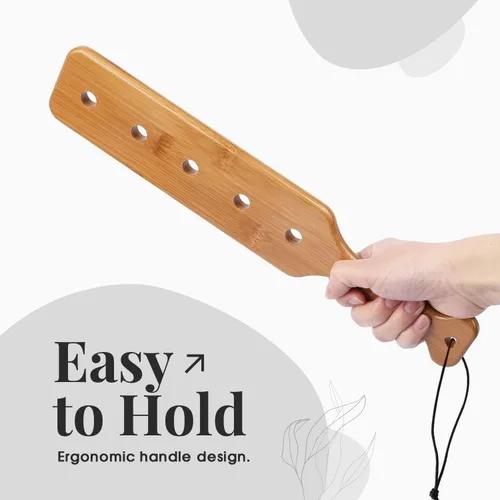 Miniatura 2 de Paleta de bambú de 14 pulgadas con agujeros, paleta de madera maciza con superficie lisa, 1 paquete, 1