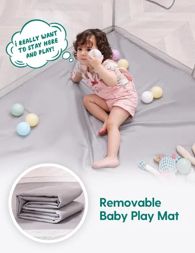 Miniatura 4 de BABELIO Corralito plegable para bebés con alfombra, 46" × 46" patio de juegos portátil para bebés y niños pequeños, ganador de los premios Parents