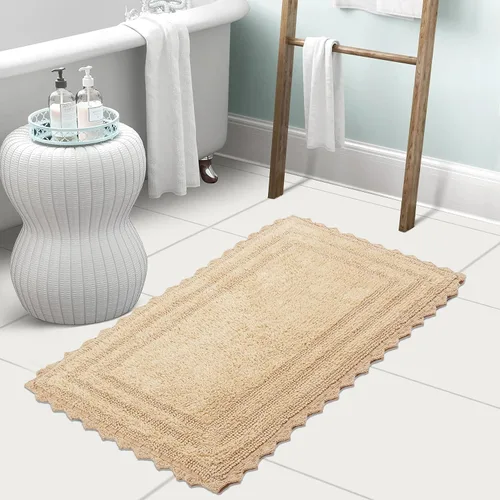 Miniatura 2 de TreeWool - Alfombras de baño con borde de ganchillo reversible en algodón de felpa (paquete de 2)