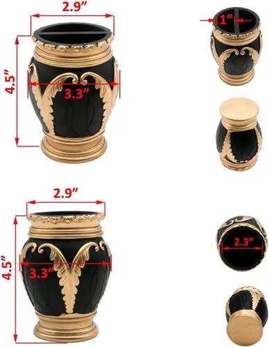 Miniatura 3 de LUANT Juego de accesorios de baño de 4 piezas, incluye vaso, soporte para cepillo de dientes, jabonera y dispensador de jabón, negro con dorado