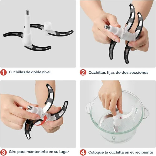 Miniatura 9 de Ganiza Procesador de alimentos, picadora de alimentos y moledora de carne de 2 velocidades con tazones de 8 tazas de acero inoxidable y 8 tazas
