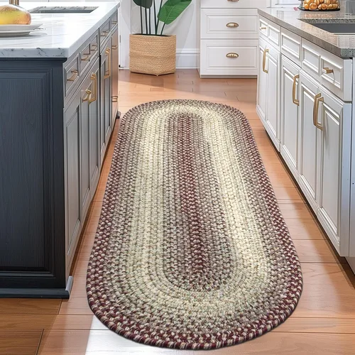 Miniatura 3 de Super Area Rugs Alfombras Trenzadas Alfombra de Cocina Estilo Granja - Alfombra Trenzada Ridgewood para Sala de Estar - Reversible - Borgoña / Beige