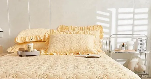 Miniatura 16 de Colcha acolchada de algodón brocado con patrón de flores, falda de cama con volantes, tamaño Queen, amarillo claro