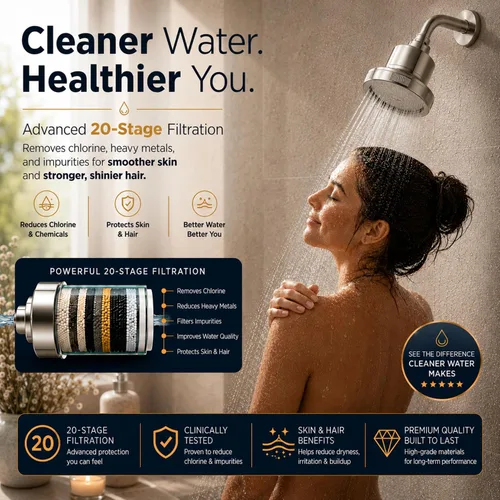 Miniatura 2 de Cabezal de ducha filtrado para agua dura, cabezal de ducha de alta presión con filtro de 20 etapas, elimina el cloro y los metales pesados, mejora