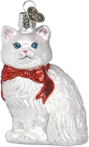 Miniatura 12 de Old World Christmas Adorno de cristal soplado de gatito del Himalaya gris para árbol de Navidad, decoración navideña artesanal, colección de gatos