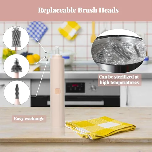 Miniatura 6 de Cepillo de limpieza eléctrico con limpiador de cepillo eléctrico recargable por USB y 3 cepillos de silicona reemplazables para botellas y cepillo