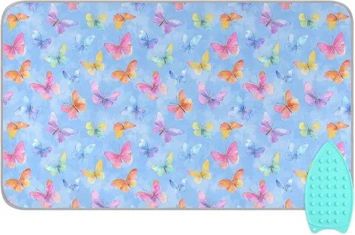 Miniatura 12 de Tapete de planchado de mariposa floral azul, manta portátil con soporte de silicona para planchar para mesa de viaje, resistente al calor, doble
