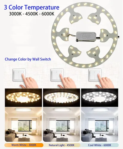 Miniatura 5 de Kit de luz de anillo de ventilador de techo de montaje empotrado LED de 24 W, panel de motor de luz LED de reajuste, 3 CCT: 3000K 4500K 6000K