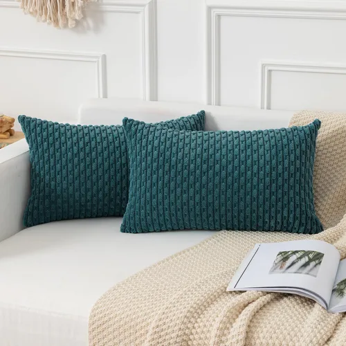 Miniatura 82 de Kevin Textile - Juego de 2 fundas de almohada decorativas de pana de 22 x 22 pulgadas, suaves, estilo bohemio, a rayas, decoración moderna del hogar