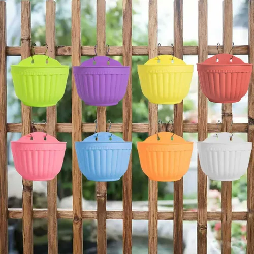Miniatura 3 de Maceta de resina colorida para colgar en la pared, 8 unidades, maceta vertical para jardín, sala de estar, ventana, colgar en interiores