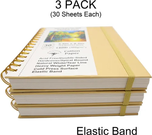 Miniatura 3 de Bloc de papel de acuarela, 5.5 x 8.5, paquete de 3, libros de bocetos de tapa dura, papel de algodón pesado de 140 libras/10.58 oz/m², encuadernado
