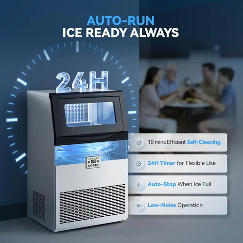 Miniatura 4 de Tehanld Máquina comercial para hacer hielo, 110 libras/24 horas con gran capacidad de almacenamiento de 33 libras, 50 cubitos de hielo/15 minutos
