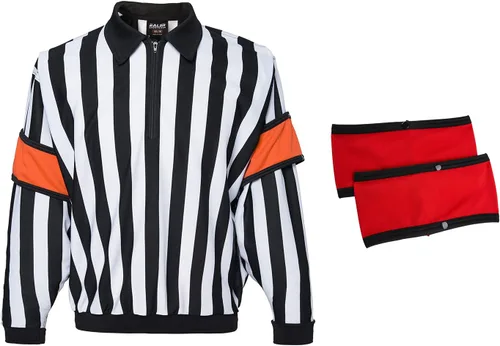 EALER HRJ100 Camisa de manga larga para árbitro/árbitro a rayas de hockey sobre hielo con brazaletes extraíbles naranja y rojo