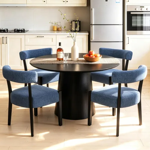 Miniatura 10 de RNKSFX Juego de 2 sillas de comedor modernas de piel sintética tapizadas para cocina y comedor, sillas modernas de madera de mediados de siglo, Beige
