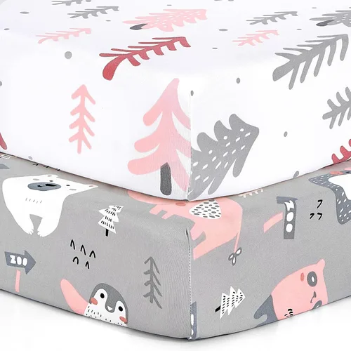 Miniatura 44 de Pack n Play Sheets, BROLEX 2 Pack Mini Crib Sheets,Stretchy Portable Fitted Playard Sheet Set, Convertible Playard Mattress Cover,Ultra Soft