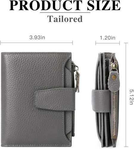 Miniatura 3 de FALAN MULE Cartera pequeña para mujer, de piel auténtica, plegable, compacta, con bloqueo RFID, pequeña cartera para mujer, Gris-oscuro, Casual