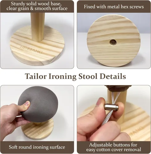Miniatura 6 de Bra - Tabla de planchar de madera, mini taburete de almohada de manga acolchada de hierro con base redonda para mesa pequeña, almohadilla