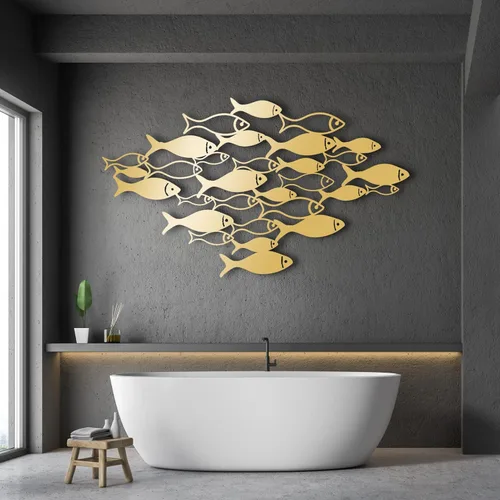 Gamino Arte de pared de metal, decoración de pared de escuela de peces, arte de pared de peces de metal, decoración de pared de baño, arte de pared