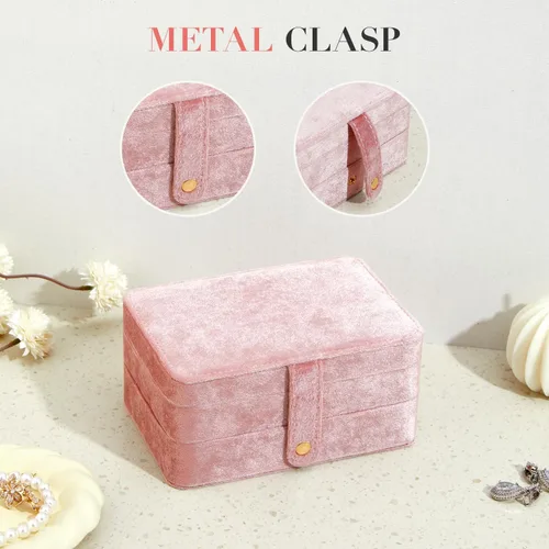 Miniatura 6 de BUTI4WLD Joyero pequeño de terciopelo para mujeres y niñas, estuche portátil de viaje de doble capa para anillos, colgantes, aretes, collares