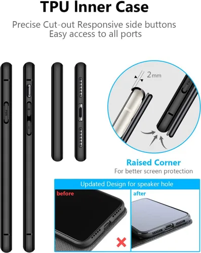 Miniatura 5 de OCASE Funda tipo cartera compatible con iPhone 11 con tarjetero y soporte para tarjetas, funda de piel sintética con función atril y cierre Negro