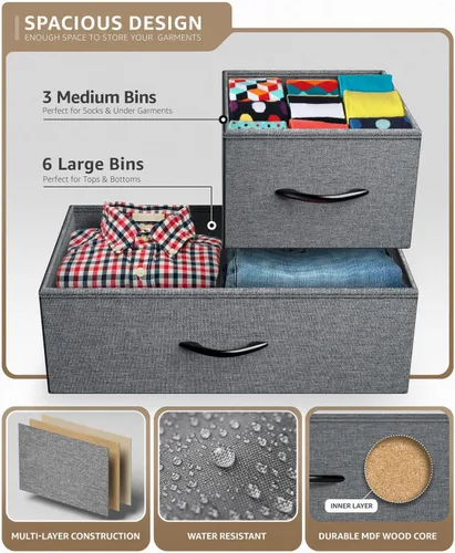 Miniatura 5 de Sorbus - Cómoda con 9 cajones para dormitorio, pasillo, armario, organización de oficina, marco de acero, parte superior de madera, contenedores