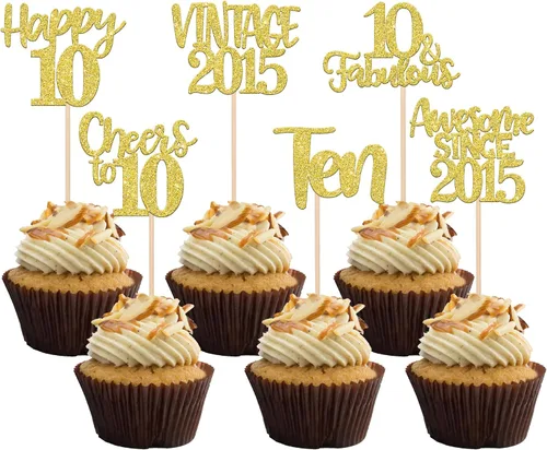 Miniatura 98 de Rsstarxi Paquete de 24 adornos para cupcakes vintage 2019 con purpurina negra para 5º cumpleaños, saludos a 5, cinco, 5, 5 fabulosos para cupcakes