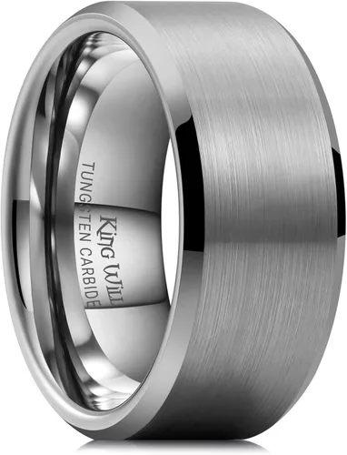 Miniatura 123 de King Will Anillo de boda de tungsteno para hombre, disponible en 15/64 a 25/64 de pulgada (6 a 10 mm), negro/plata, acabado mate, borde pulido