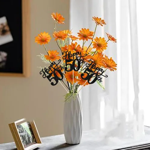 Miniatura 7 de Rsstarxi Paquete de 12 palitos de centro de mesa de cumpleaños número 50 para decoración de mesa de cumpleaños 50 para hombre, decoración de mesa