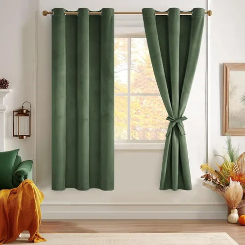 Miniatura 114 de JIUZHEN - Cortinas de terciopelo gris de 63 pulgadas opacas para sala de estar - Cortinas gruesas de terciopelo con ojales para ventana