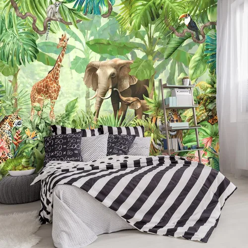 Miniatura 6 de Mural de pared de bosque nebuloso con escena de pino, papel tapiz de tela para sala de estar, dormitorio, baño, mural de montaña - 91"x65