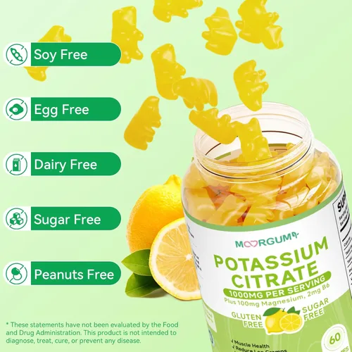 Miniatura 8 de Gomitas de citrato de potasio de 1000 mg, suplemento de potasio para adultos, mujeres y hombres, con magnesio, suplementos masticables de vitamina