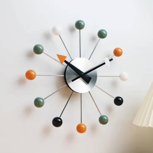Miniatura 2 de Reloj de pared moderno de mediados de siglo con bola multicolor, silencioso, sin tictac, funciona con pilas, relojes de 13 pulgadas para sala
