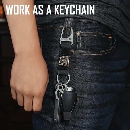 Miniatura 4 de KeyUnity Titanium Carabiner Keychain Nylon Webbing Molle Clip with Hook & Loop Panel for PVC Morale Patches