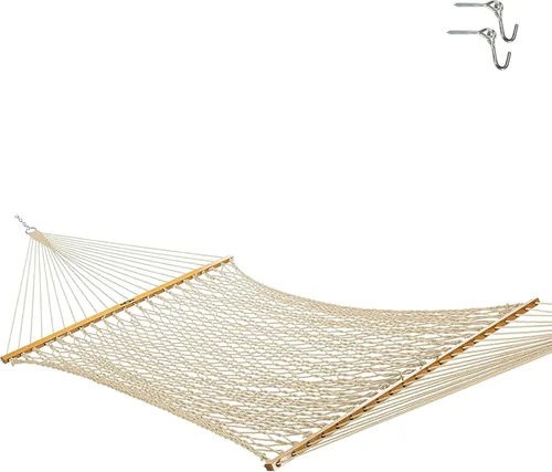 Original Pawleys Island Hamaca grande de cuerda DuraCord de avena – 13 pies x 55 pulgadas, 2 personas, capacidad de 450 libras, barra esparcidora de