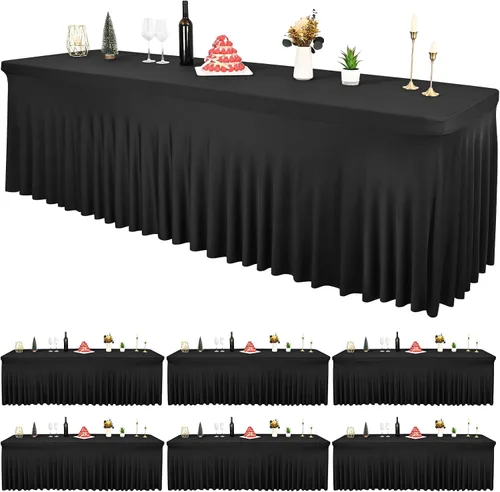 Miniatura 9 de 2 Packs Black Spandex Table Clothes for 6 Foot Rectangle Tables, Wrinkle Resistant Fitted Tables Cover, Washable Stretch Table Skirts for Weddings