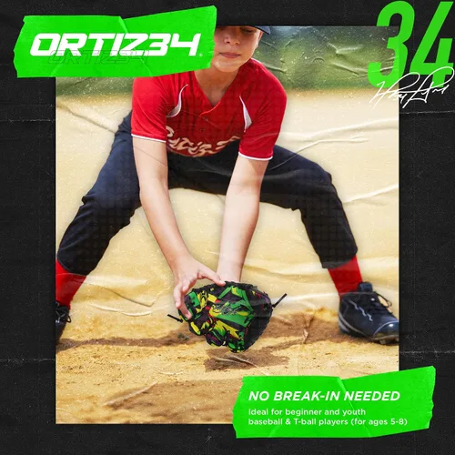 Miniatura 4 de Guante de T-Ball con Graffiti de 9" - Guante de Béisbol Juvenil con Graffiti David Ortiz - Para Diestros, Fácil de Cerrar, No Requiere Verde/Púrpura
