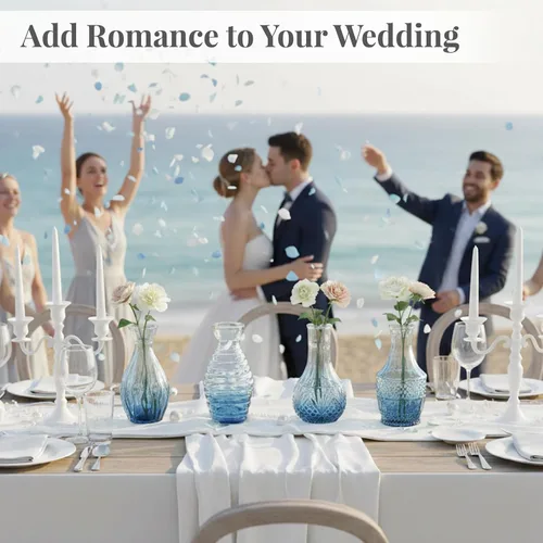 Miniatura 7 de Paquete de 12 jarrones de flores azules BEAHOT para decoración de boda, jarrón de cristal para decoración de mesa, jarrón pequeño para el hogar, día
